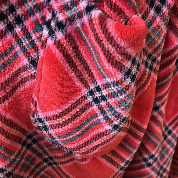 NWOT Victoria's Secret Fleece Plaid Kimono Robe Tie-Waist Pocket Red Pink SZ XXL - Picture 5 of 8